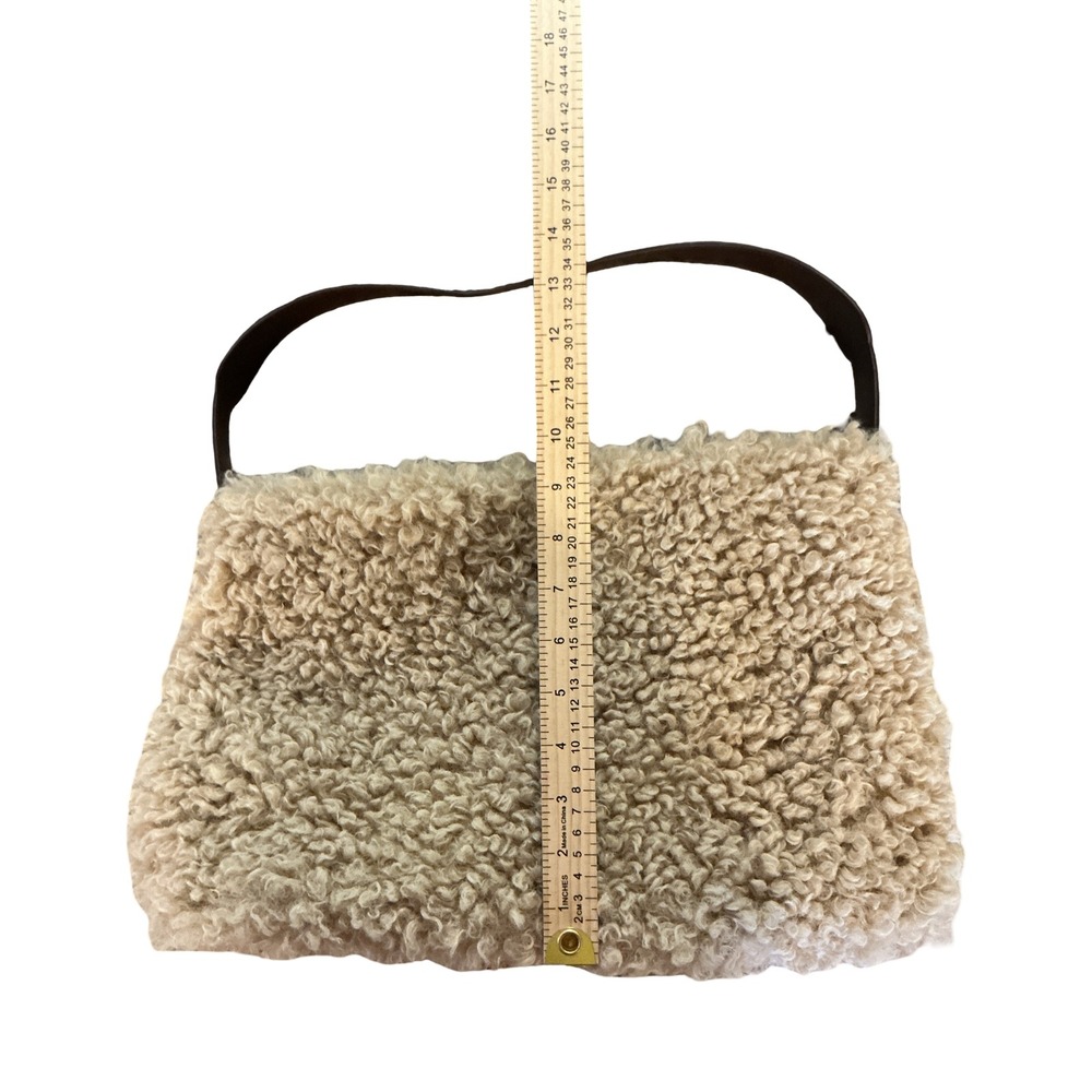 Cream Faux Shearling Sherpa Shoulder Bag Brown Strap Teddy‎ Hobo Purse - Picture 3 of 8